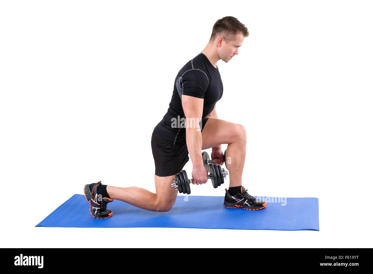 Standing Dumbbell Split-Squat Workout Stock Photo