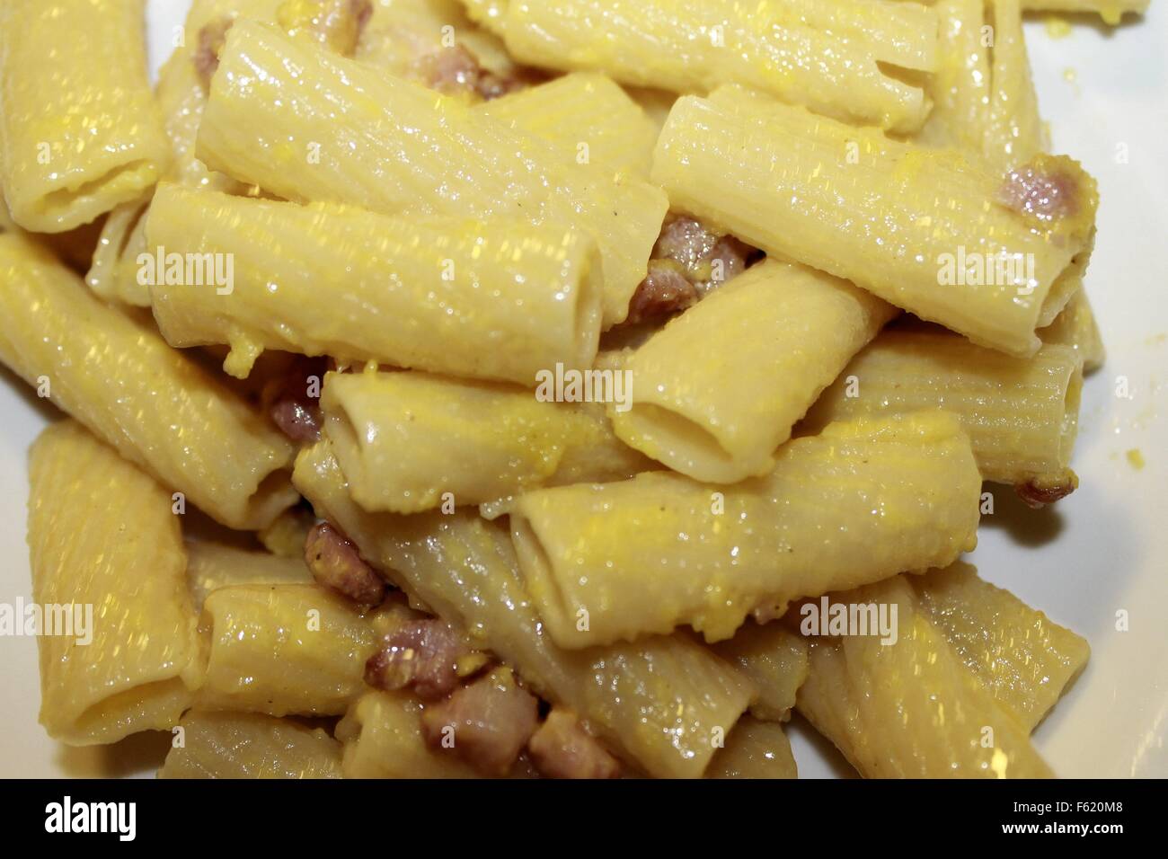 pasta with bacon, egg and cheese called carbonara Stock Photo Alamy