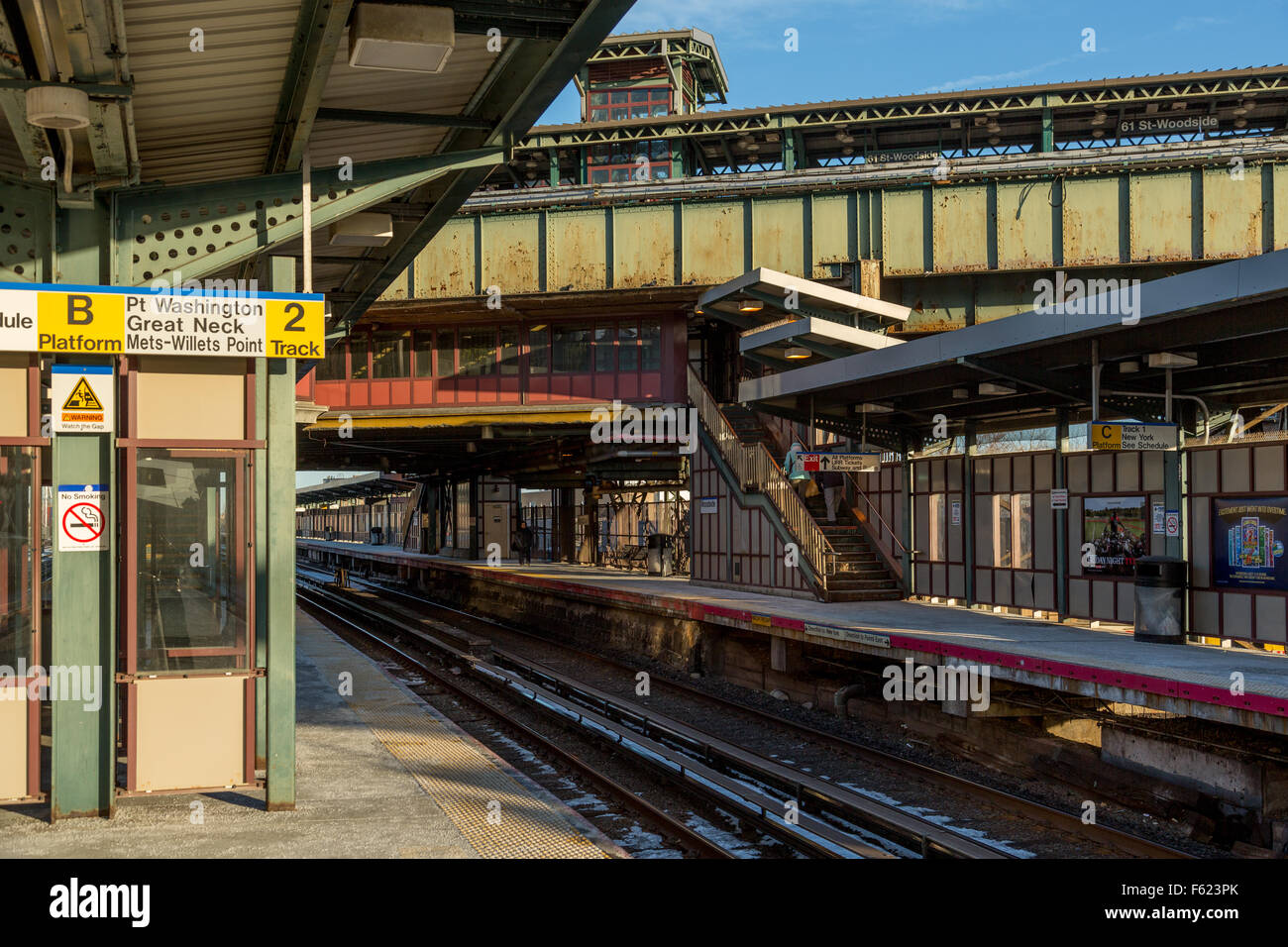 On the platform at Woodside station of the Long Island Rail Road with