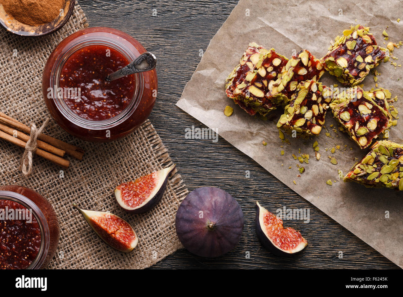 Fig jam and turkish delights Stock Photo