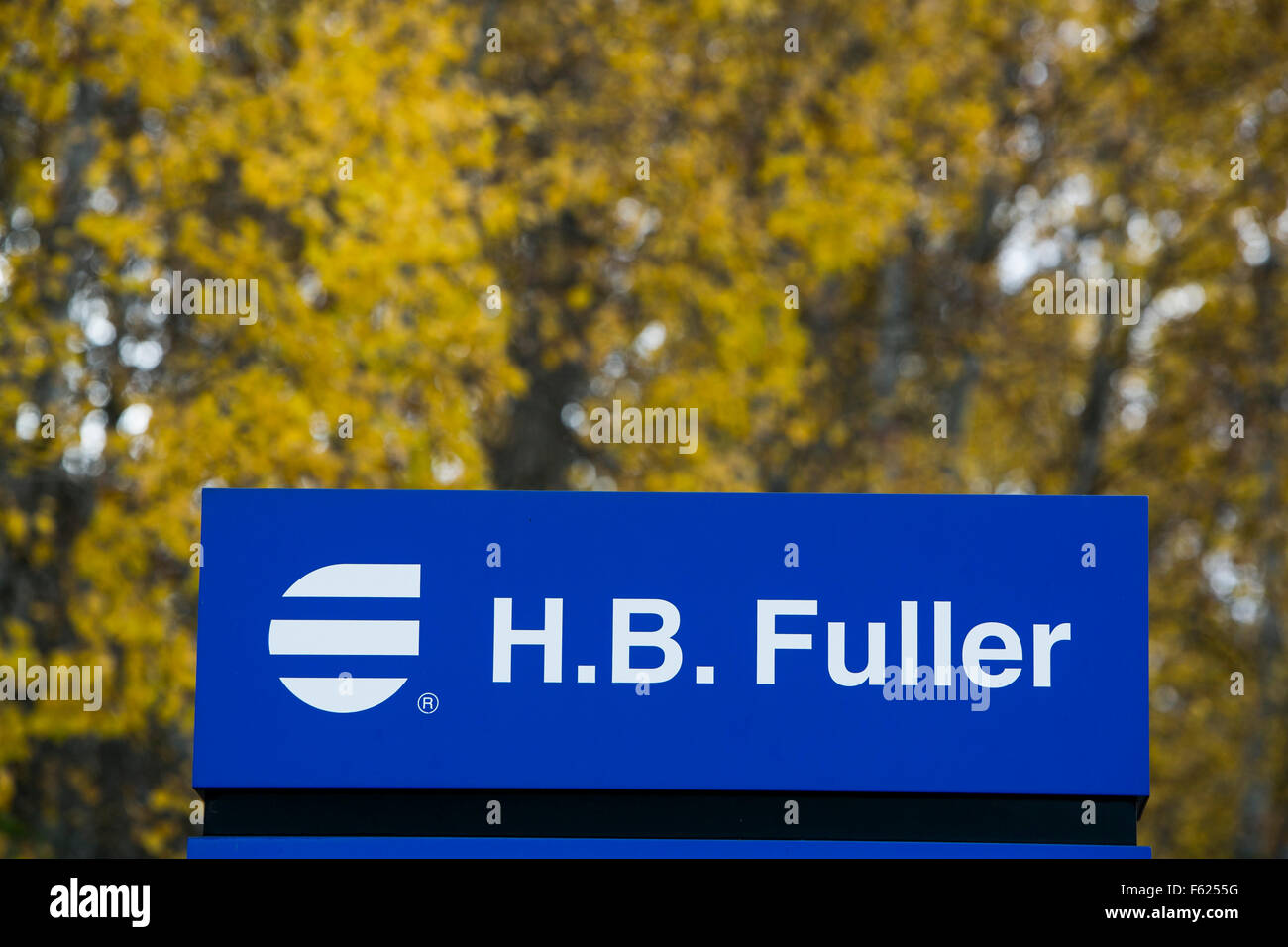A logo sign outside of the headquarters of the H.B. Fuller Company in St. Paul, Minnesota on October 24, 2015. Stock Photo