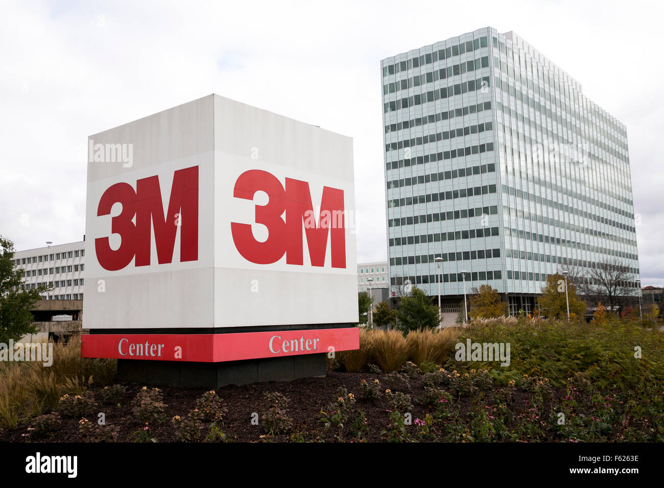 A logo sign outside of the headquarters of the 3M Company in St. Paul