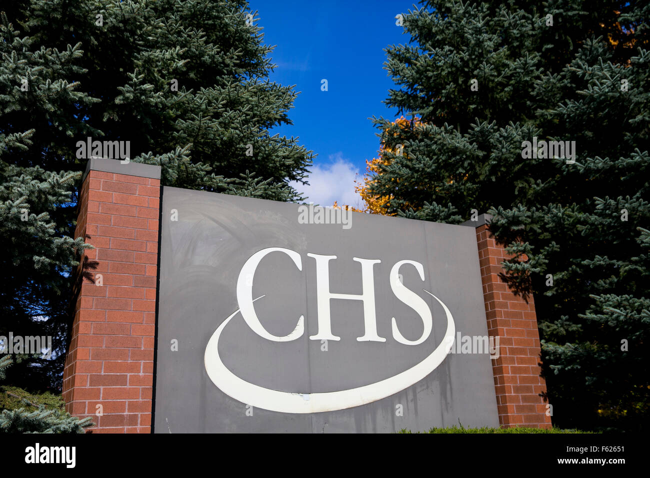 A logo sign outside of the headquarters of CHS Inc., in Inver Grove