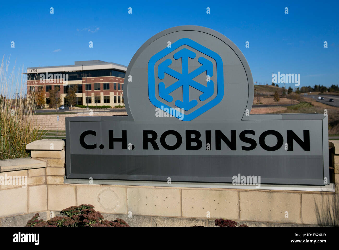 A logo sign outside of the headquarters of C.H. Robinson in Eden Prairie, Minnesota on October 24, 2015. Stock Photo