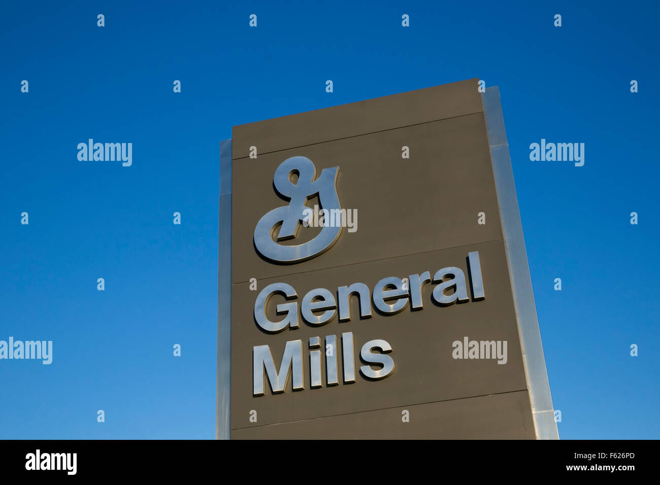 A logo sign outside of the headquarters of General Mills, Inc., in