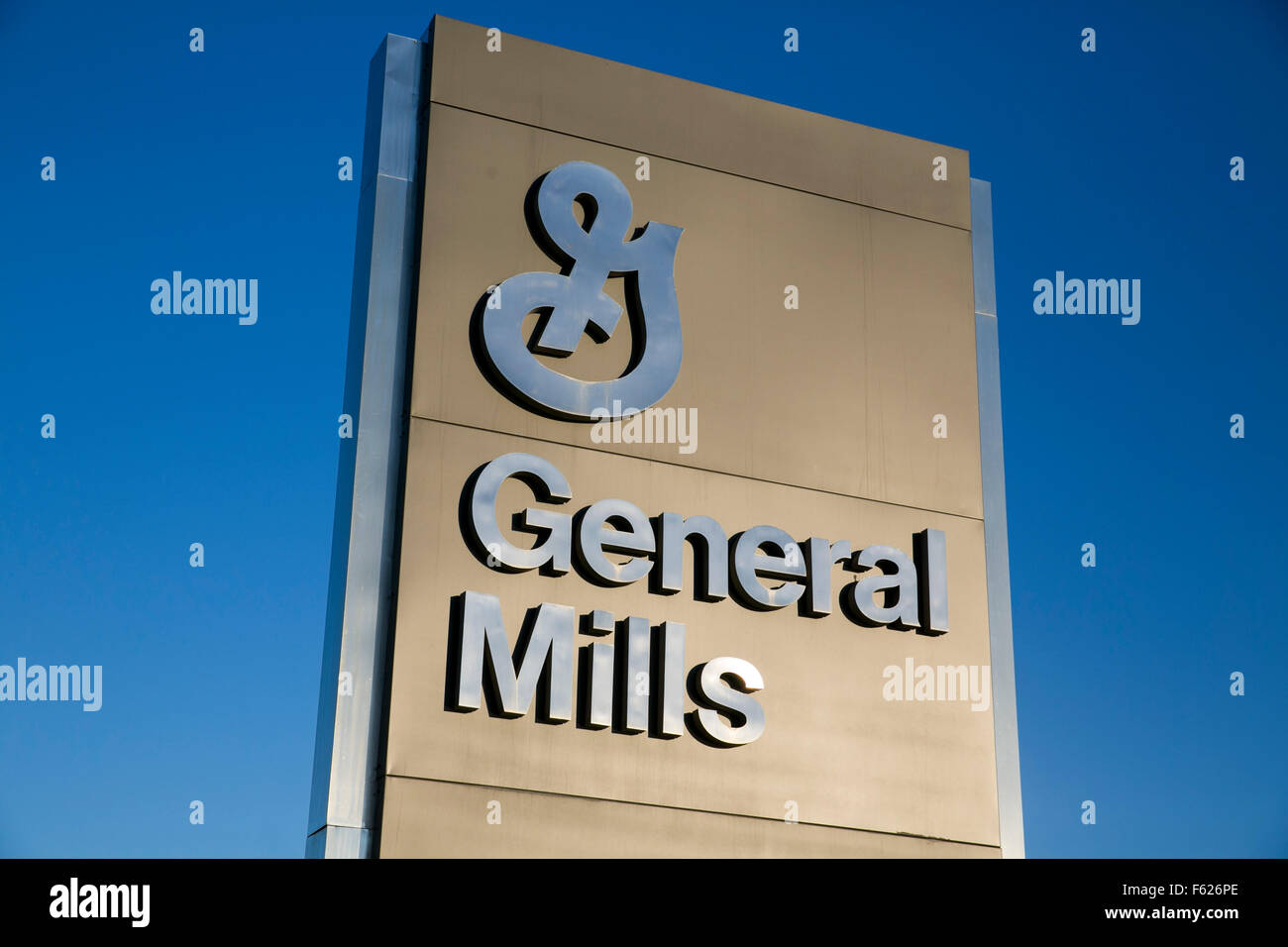 A logo sign outside of the headquarters of General Mills, Inc., in