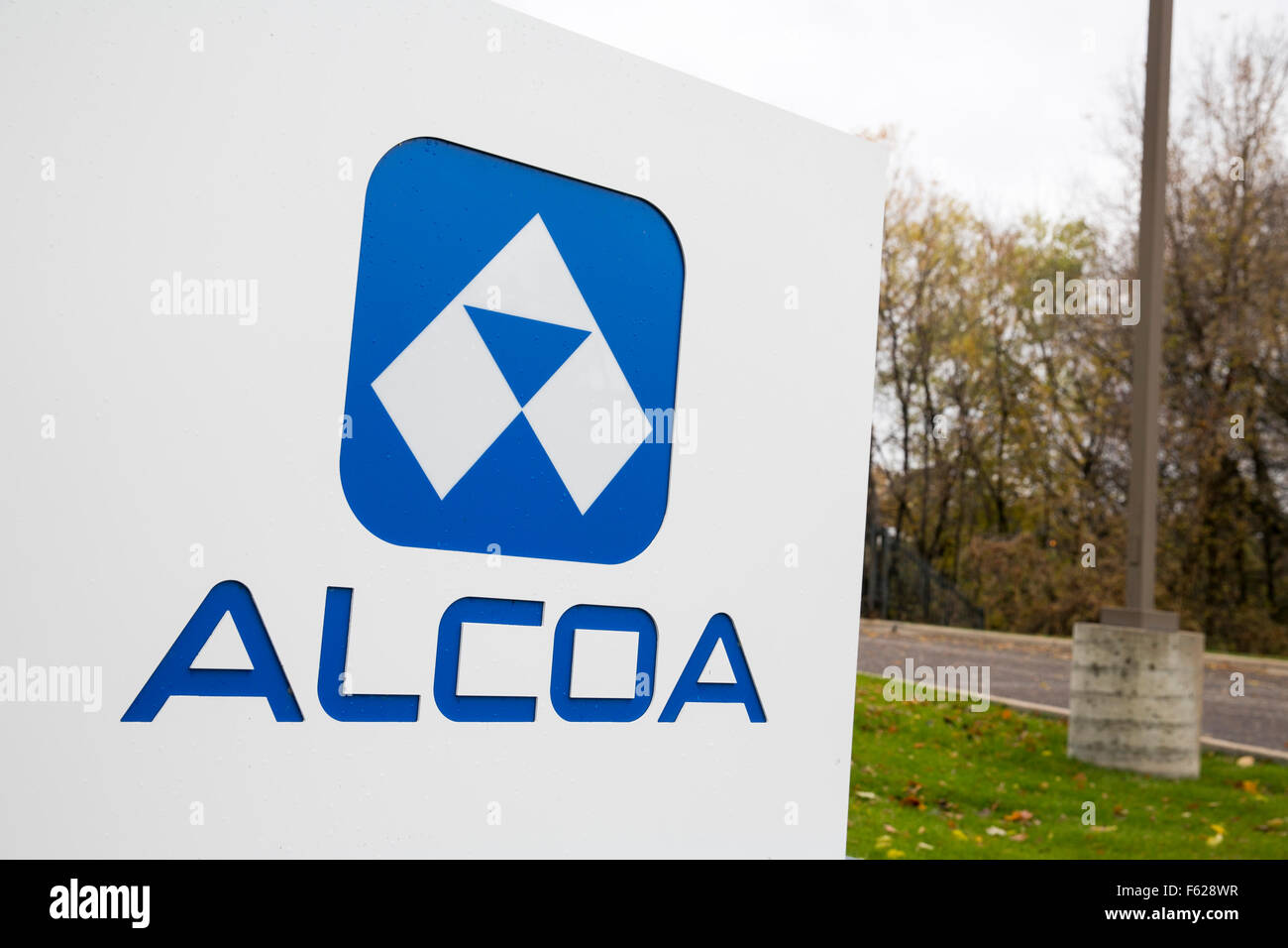 A logo sign outside of a facility occupied by Alcoa Titanium ...