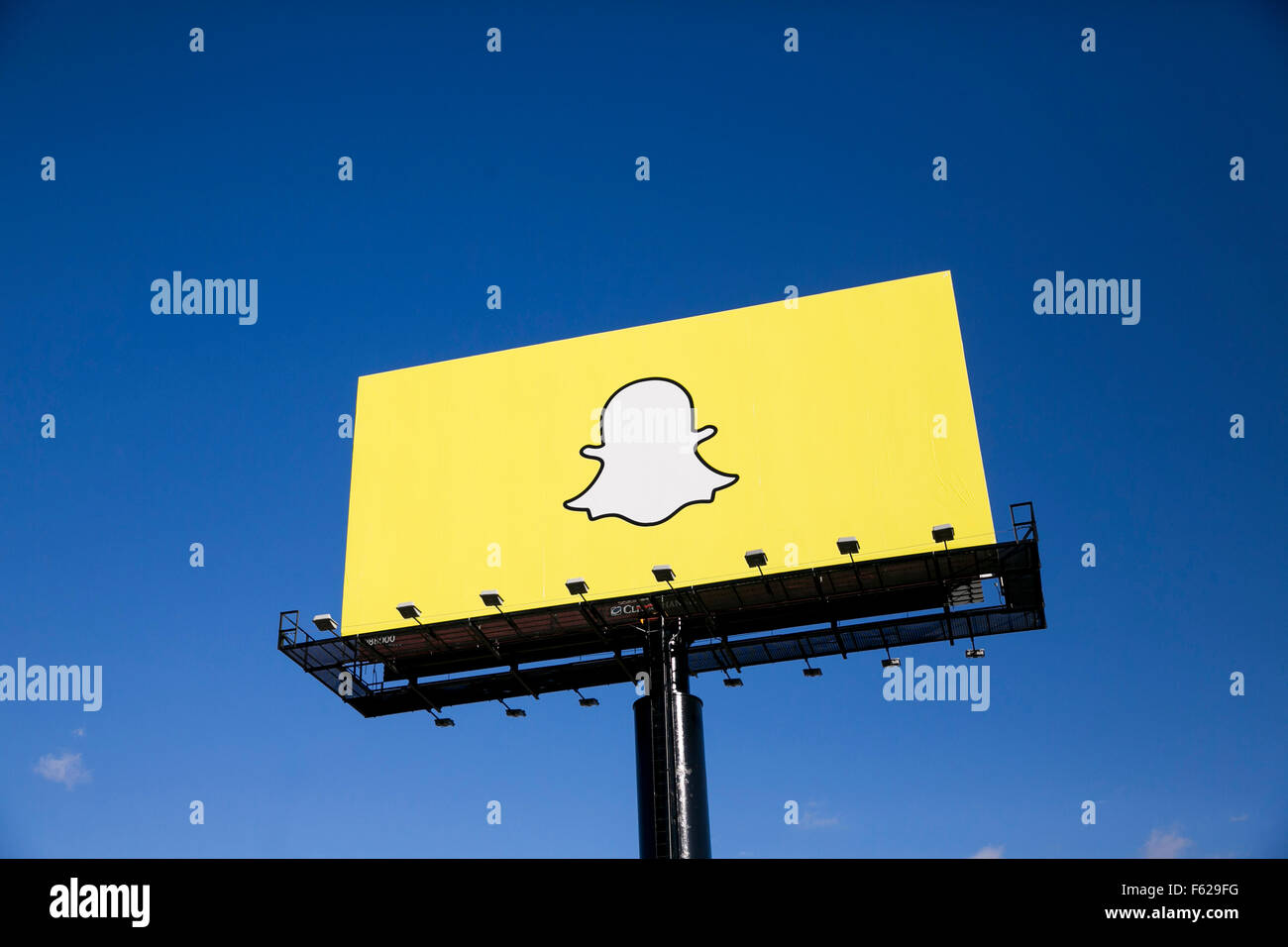 An advertising billboard featuring the Snapchat logo in Richfield, Minnesota on October 24, 2015. Stock Photo