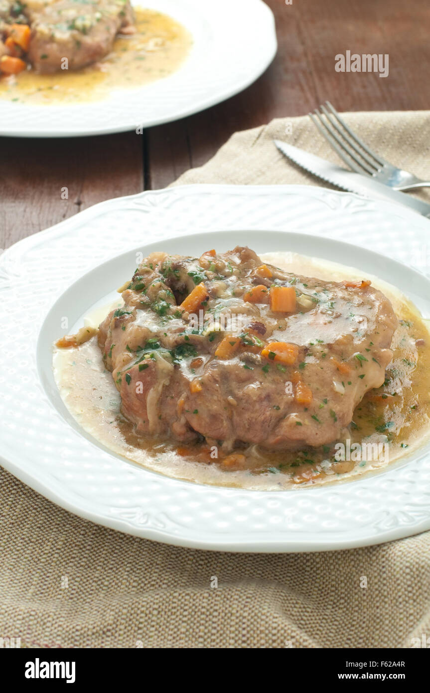 marrowbone, veal cut used in Italian cooking with yellow risotto alla
