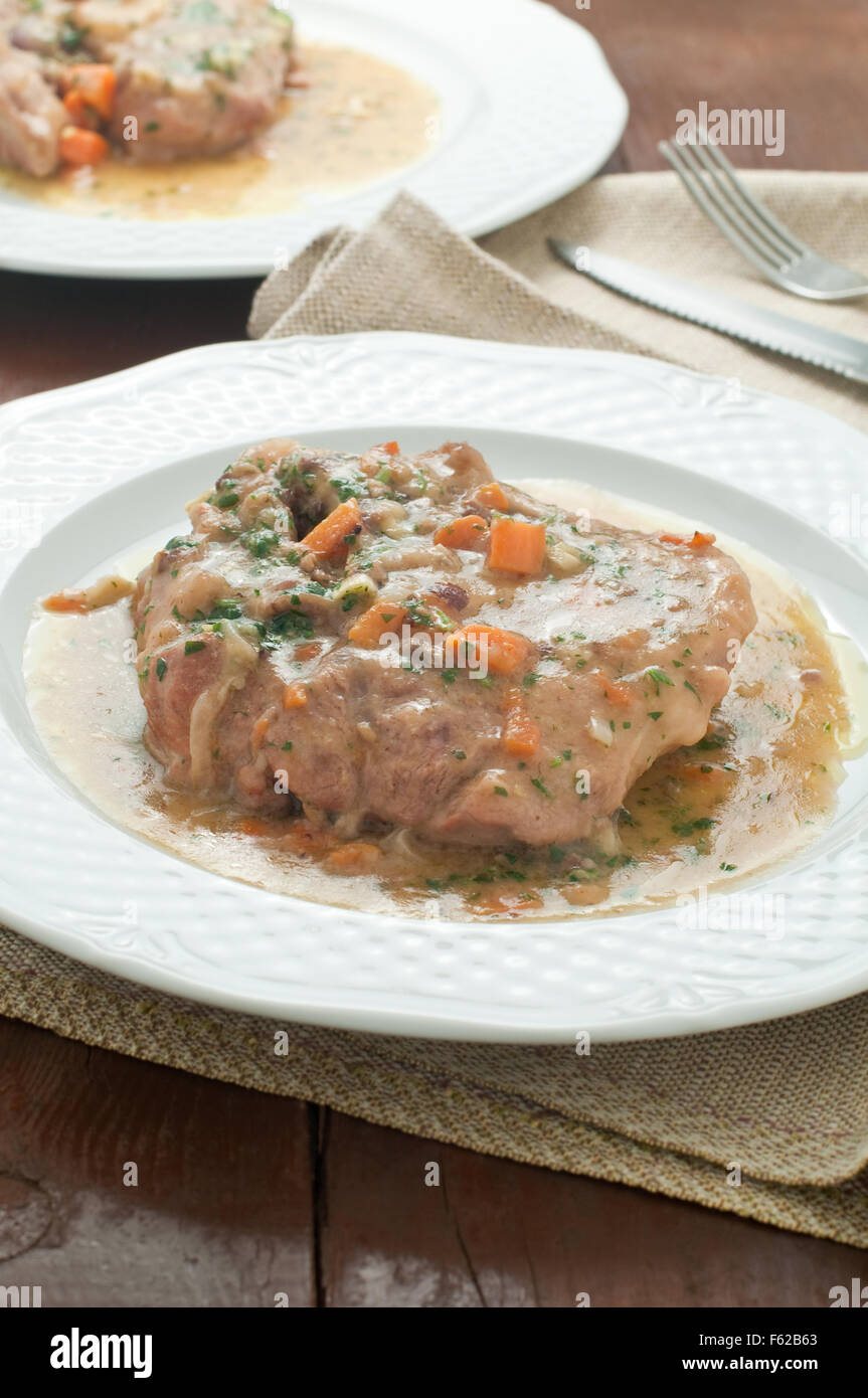 marrowbone, veal cut used in Italian cooking with yellow risotto alla