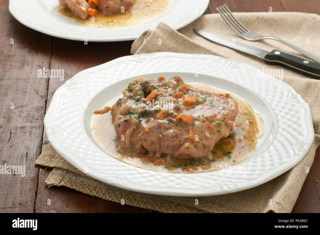marrowbone, veal cut used in Italian cooking with yellow risotto alla