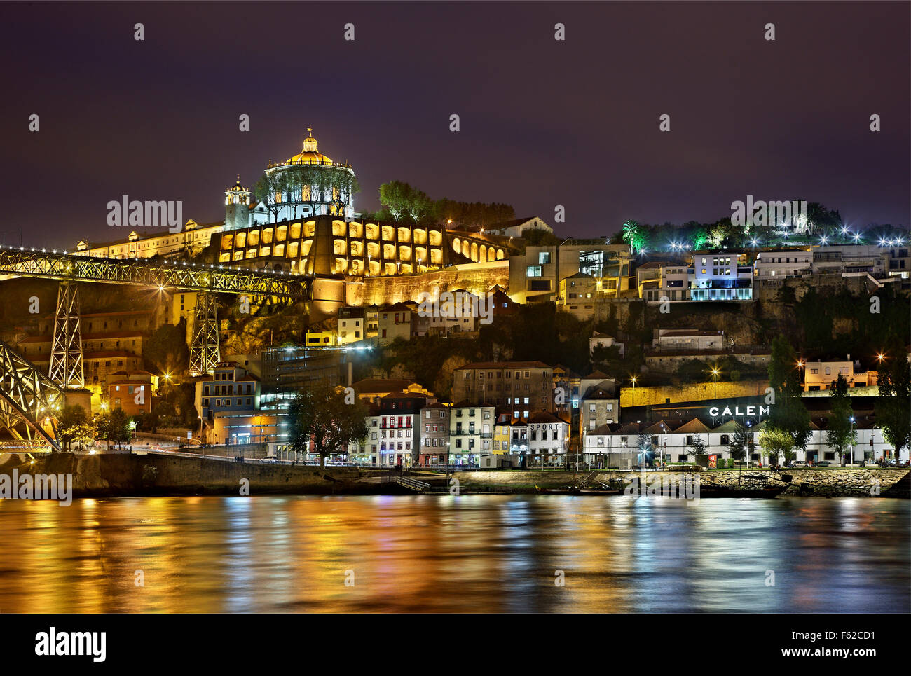 View of Vila Nova de Gaia and the Mosteiro (monastery) da Serra do Pilar from the Ribeira, Porto, Porto e Norte, Portugal Stock Photo