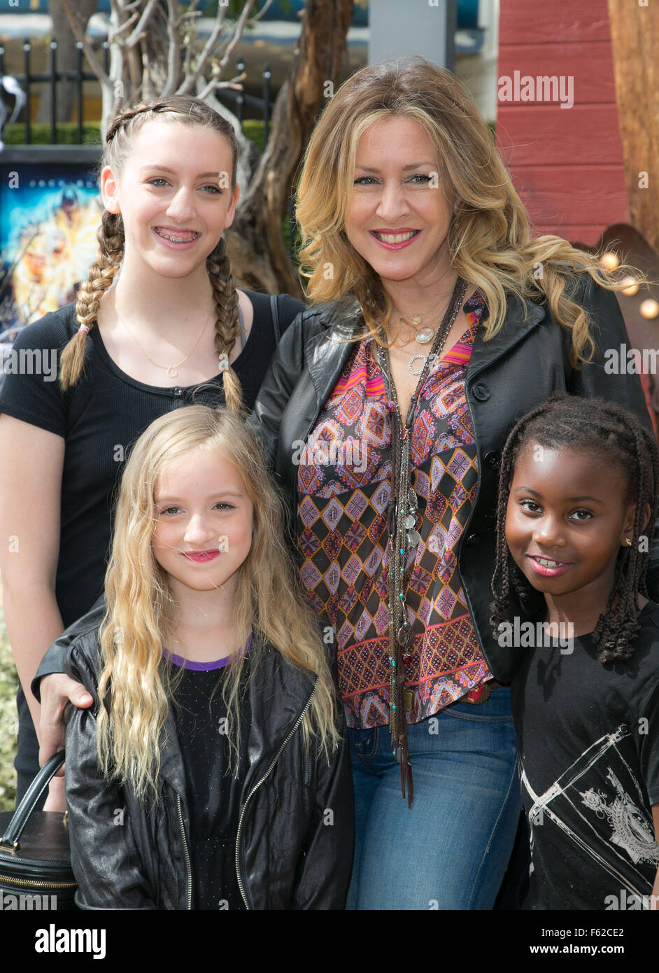 Celebrities attend the Goosebumps Red Carpet Premiere at Westwood Village Theatre.  Featuring: Joely Fisher, family Where: Los Angeles, California, United States When: 04 Oct 2015 Stock Photo