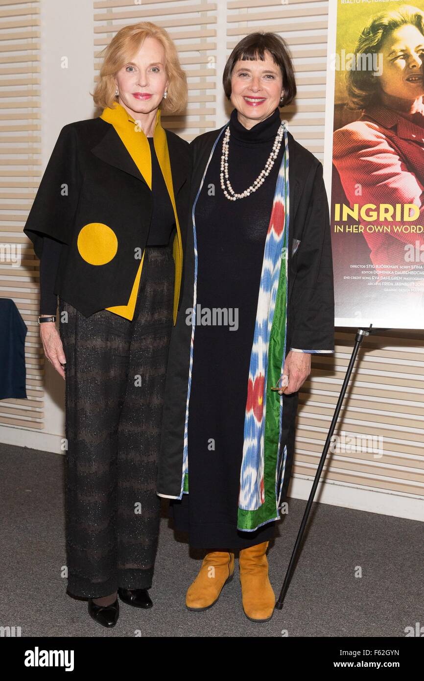 New York, NY, USA. 10th Nov, 2015. Pia Lindstrom, Isabella Rossellini at arrivals for INGRID BERGMAN: IN HER OWN WORDS Screening Presented by Rialto Pictures and Scandinavia House, Scandinavia House, New York, NY November 10, 2015. Credit:  Jason Smith/Everett Collection/Alamy Live News Stock Photo