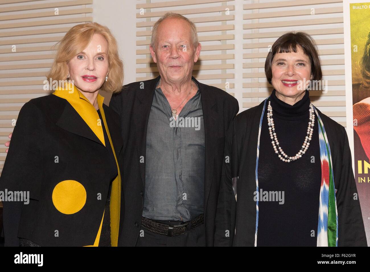 New York, NY, USA. 10th Nov, 2015. Pia Lindstrom, Stig Bjorkman, Isabella Rossellini at arrivals for INGRID BERGMAN: IN HER OWN WORDS Screening Presented by Rialto Pictures and Scandinavia House, Scandinavia House, New York, NY November 10, 2015. Credit:  Jason Smith/Everett Collection/Alamy Live News Stock Photo