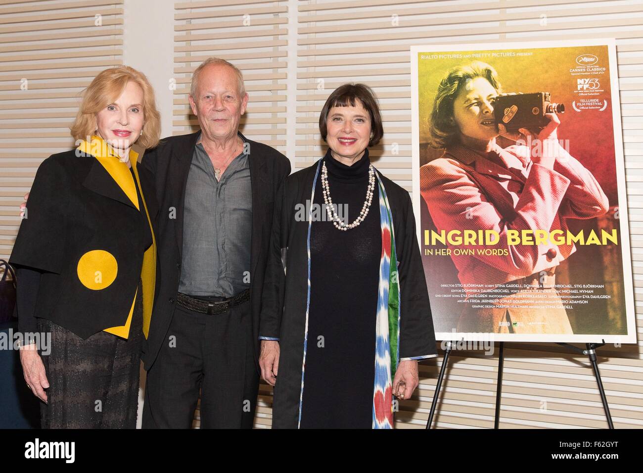 New York, NY, USA. 10th Nov, 2015. Pia Lindstrom, Stig Bjorkman, Isabella Rossellini at arrivals for INGRID BERGMAN: IN HER OWN WORDS Screening Presented by Rialto Pictures and Scandinavia House, Scandinavia House, New York, NY November 10, 2015. Credit:  Jason Smith/Everett Collection/Alamy Live News Stock Photo
