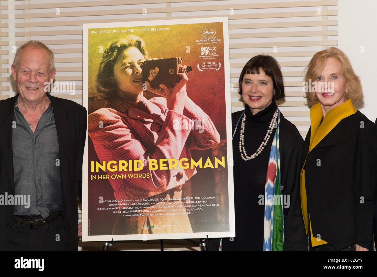 New York, NY, USA. 10th Nov, 2015. Stig Bjorkman, Isabella Rossellini, Pia Lindstrom at arrivals for INGRID BERGMAN: IN HER OWN WORDS Screening Presented by Rialto Pictures and Scandinavia House, Scandinavia House, New York, NY November 10, 2015. Credit:  Jason Smith/Everett Collection/Alamy Live News Stock Photo