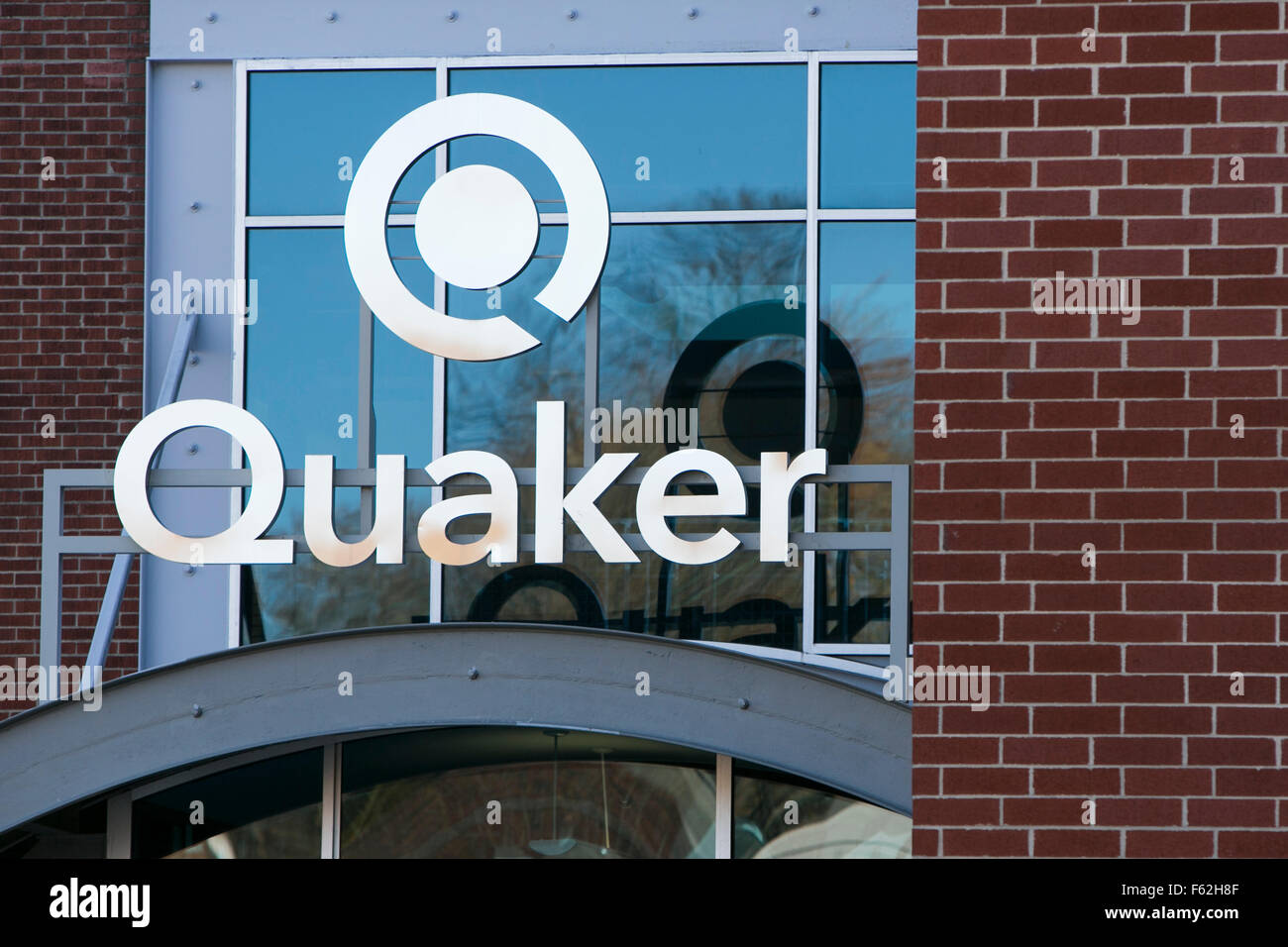A logo sign outside of the headquarters of the Quaker Chemical Corporation in Conshohocken, Pennsylvania on November 8, 2015. Stock Photo