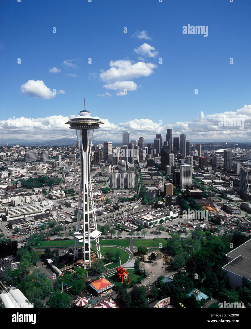 Washington, Seattle, Aerial view of city and Space Needle Stock Photo