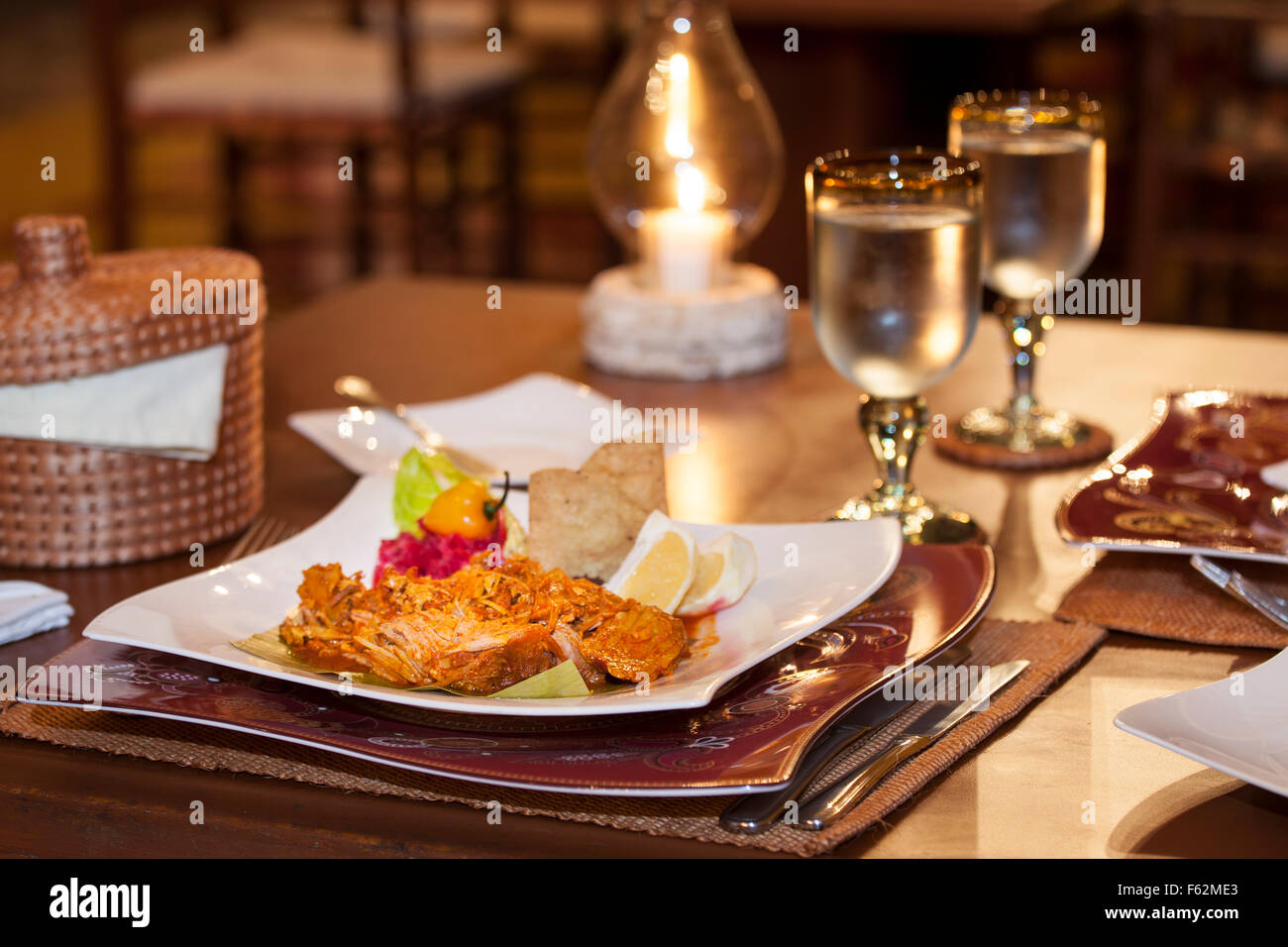 Cochinita Pibil, a pork dish that is prominent in the cuisine of Yucatan, Mexico. Stock Photo