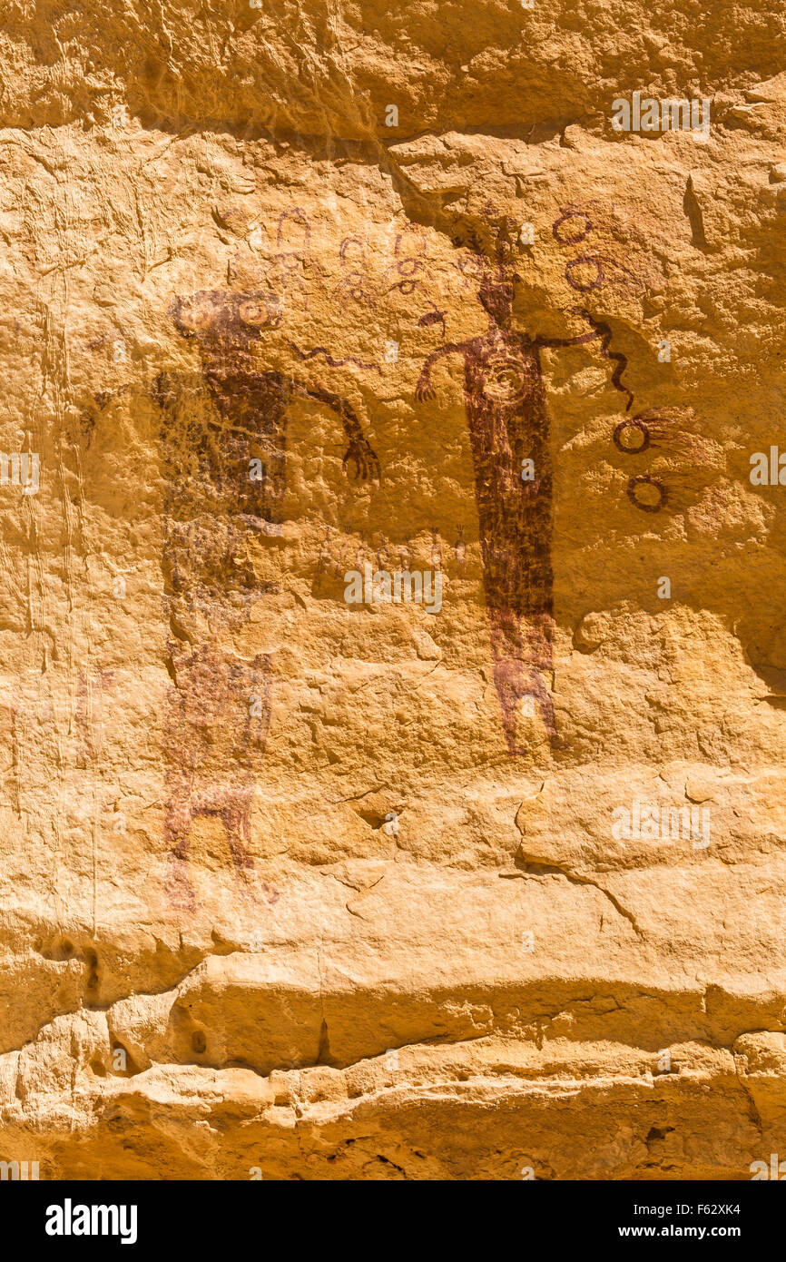 A 3000 year old rock art pictograph, found near the Head of Sinbad panel in the San Rafael Swell in Southern Utah. Stock Photo
