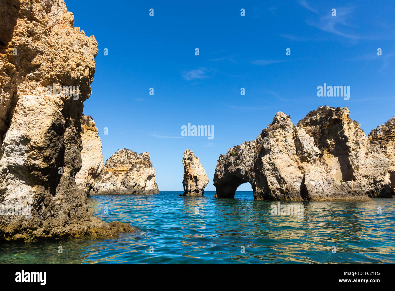 Beautiful picturesque rocky cliffs in the ocean, Portugal Stock Photo ...