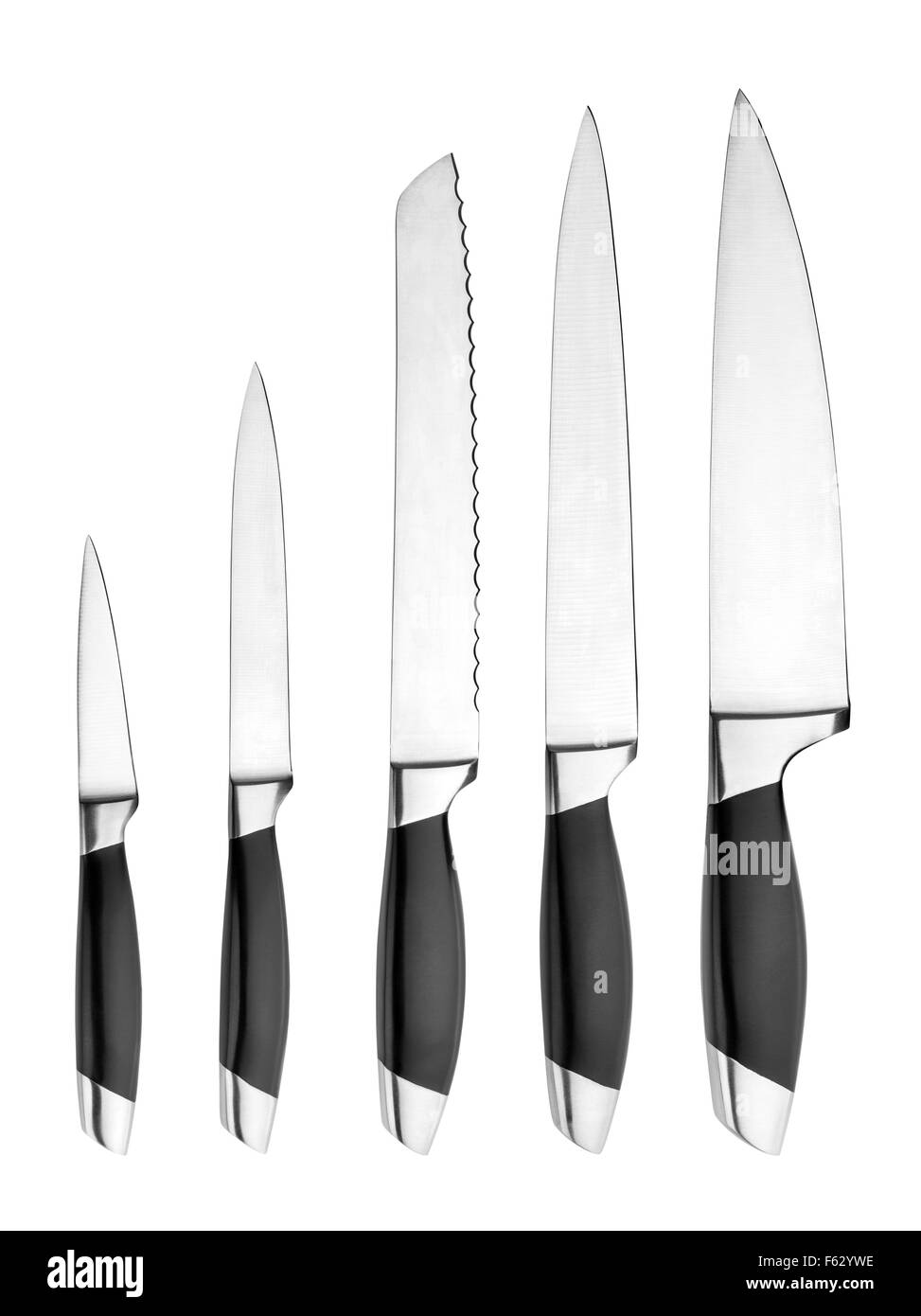 Set of professional kitchen knives isolated on white Stock Photo