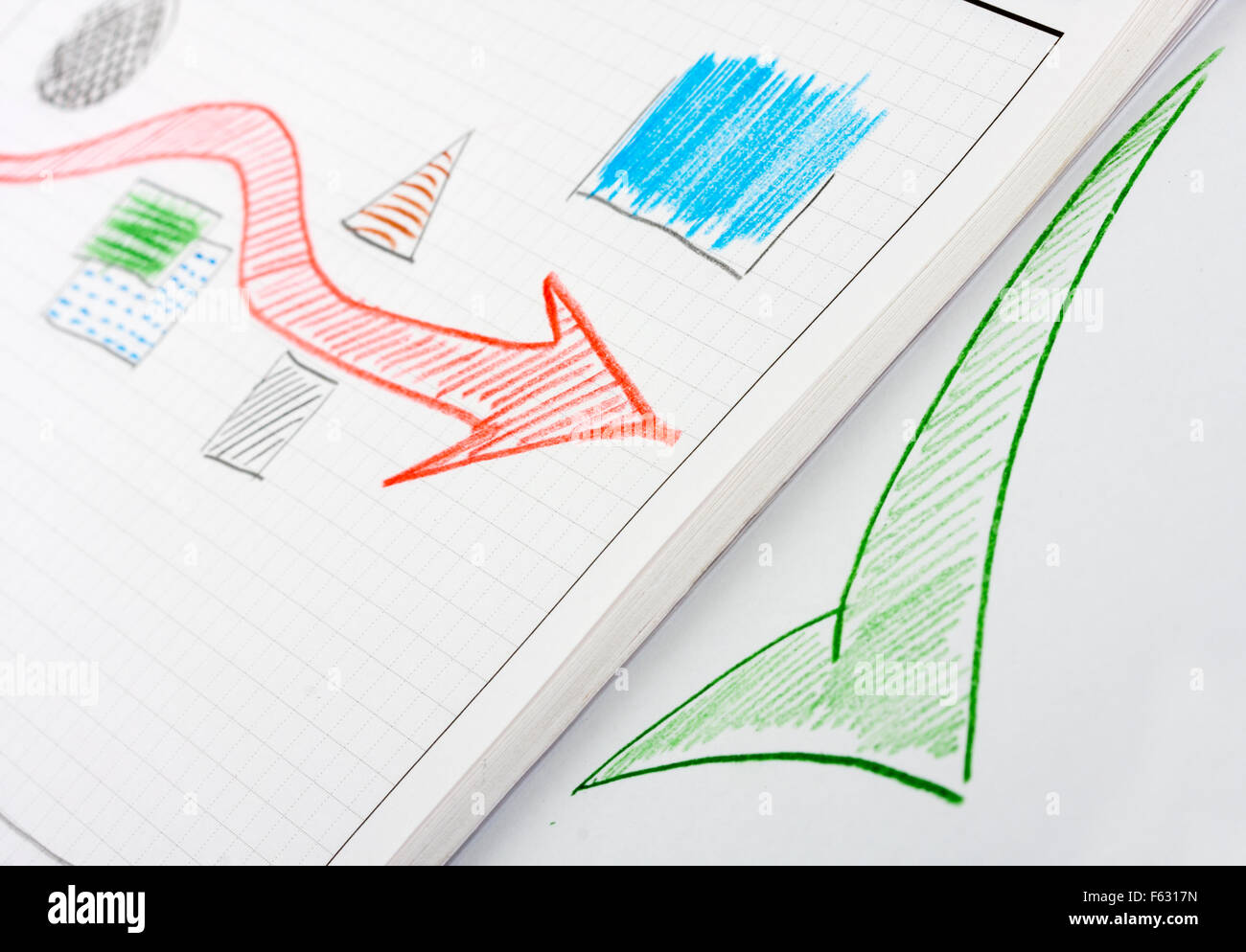 Success business sketch of red arrow and obstacles Stock Photo