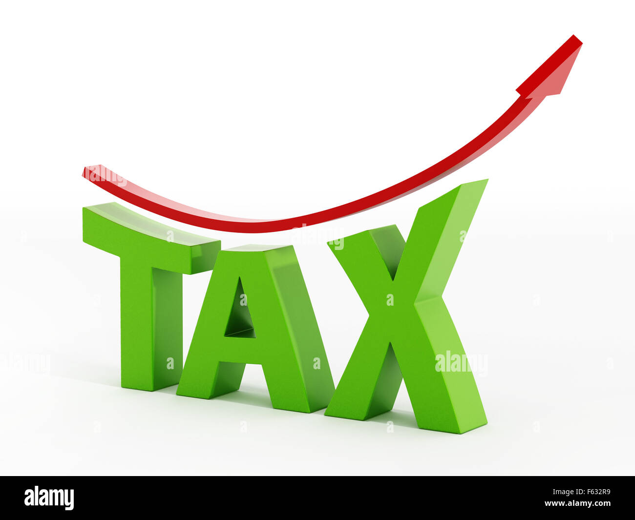 Red arrow going up on the tax text. Increasing taxes concept. Stock Photo