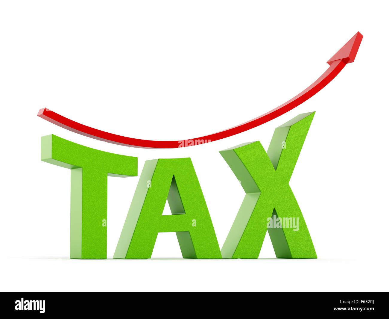 Red arrow going up on the tax text. Increasing taxes concept. Stock Photo