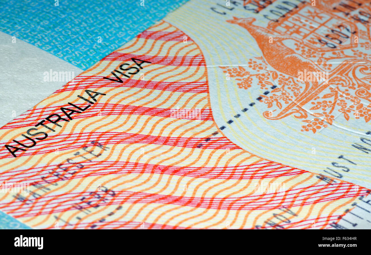 australian resident return immigration visa close up view showing australian visa wording on document Stock Photo