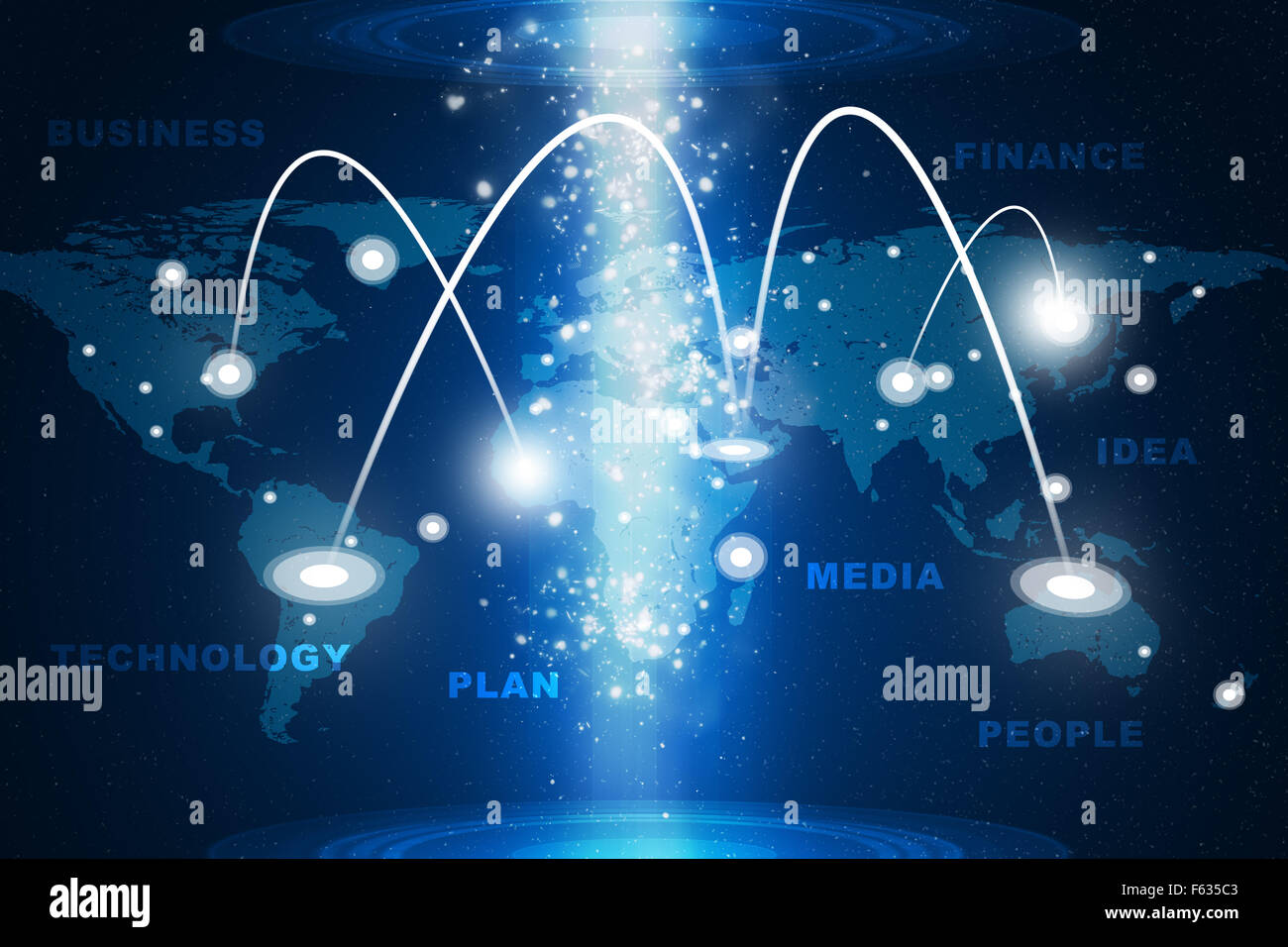 Abstract blue background with world map Stock Photo - Alamy