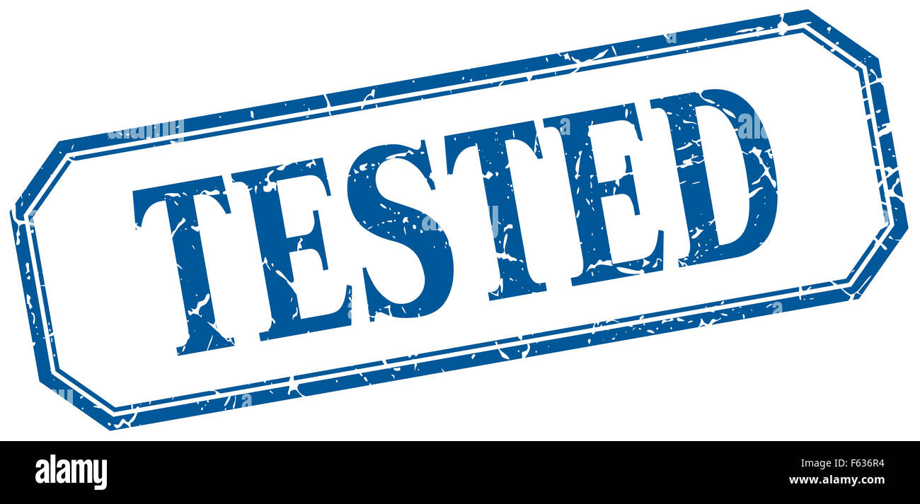 tested square blue grunge vintage isolated label Stock Photo - Alamy