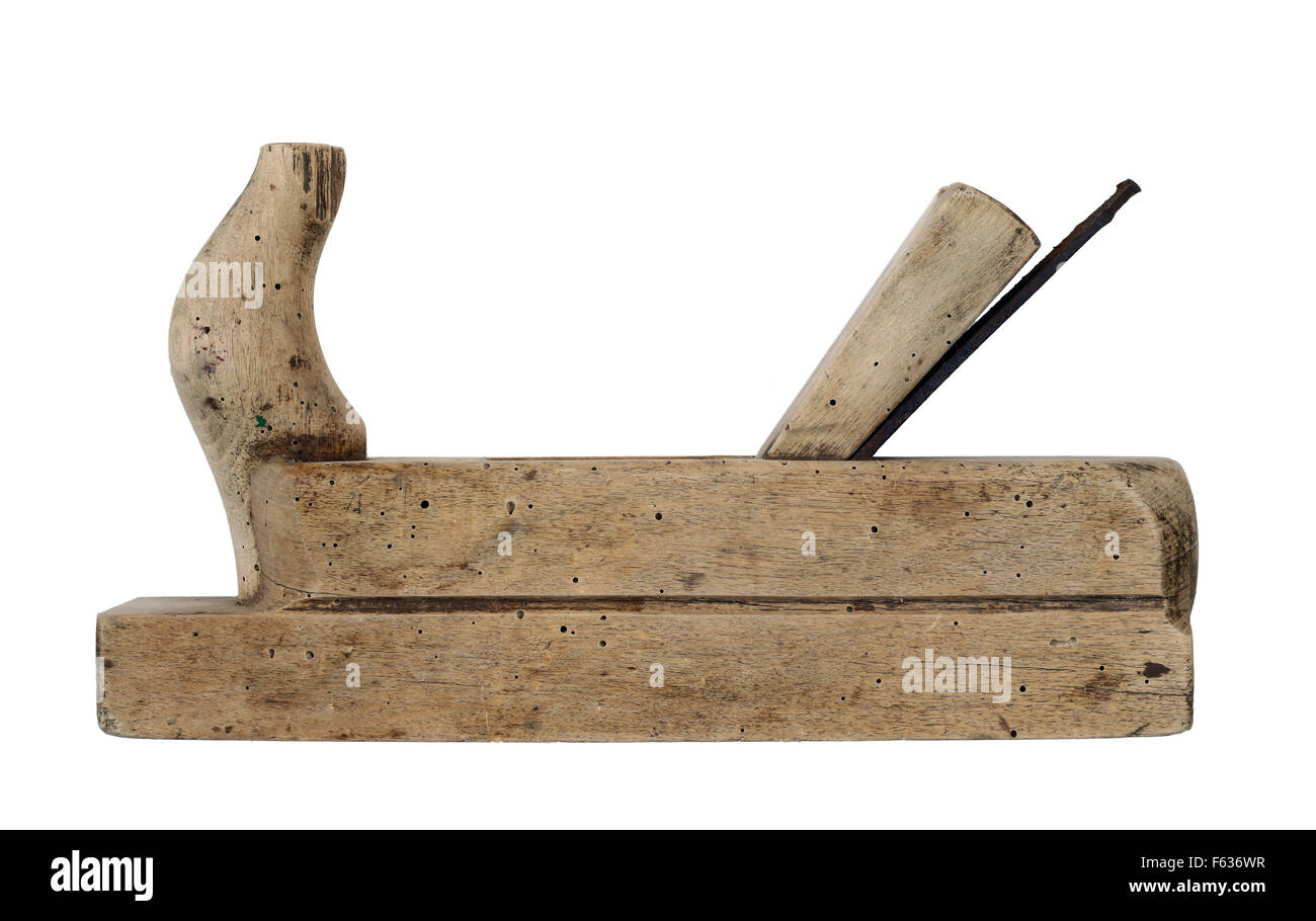 Old wood planer on white background Stock Photo Alamy