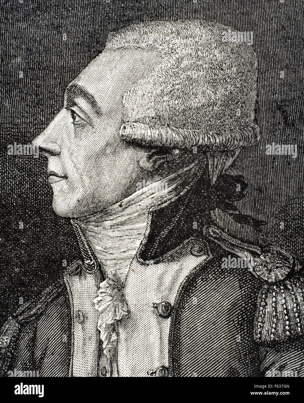 Marquis de Lafayette (1757-1834). French aristocrat and military officer Portrait. Engraving. Stock Photo