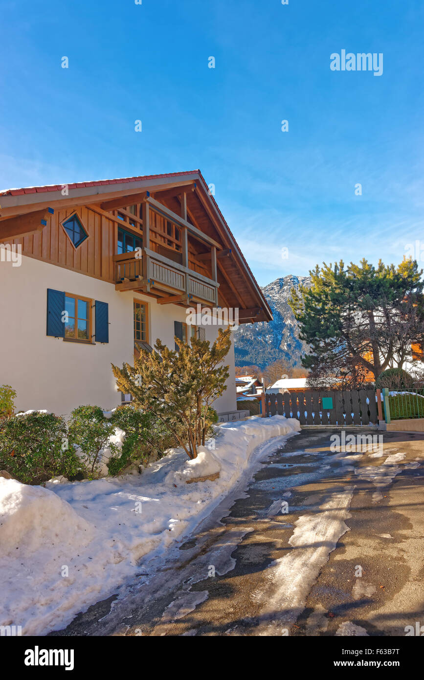 View of a house in GarmischPartenkirchen built in a typical mountain