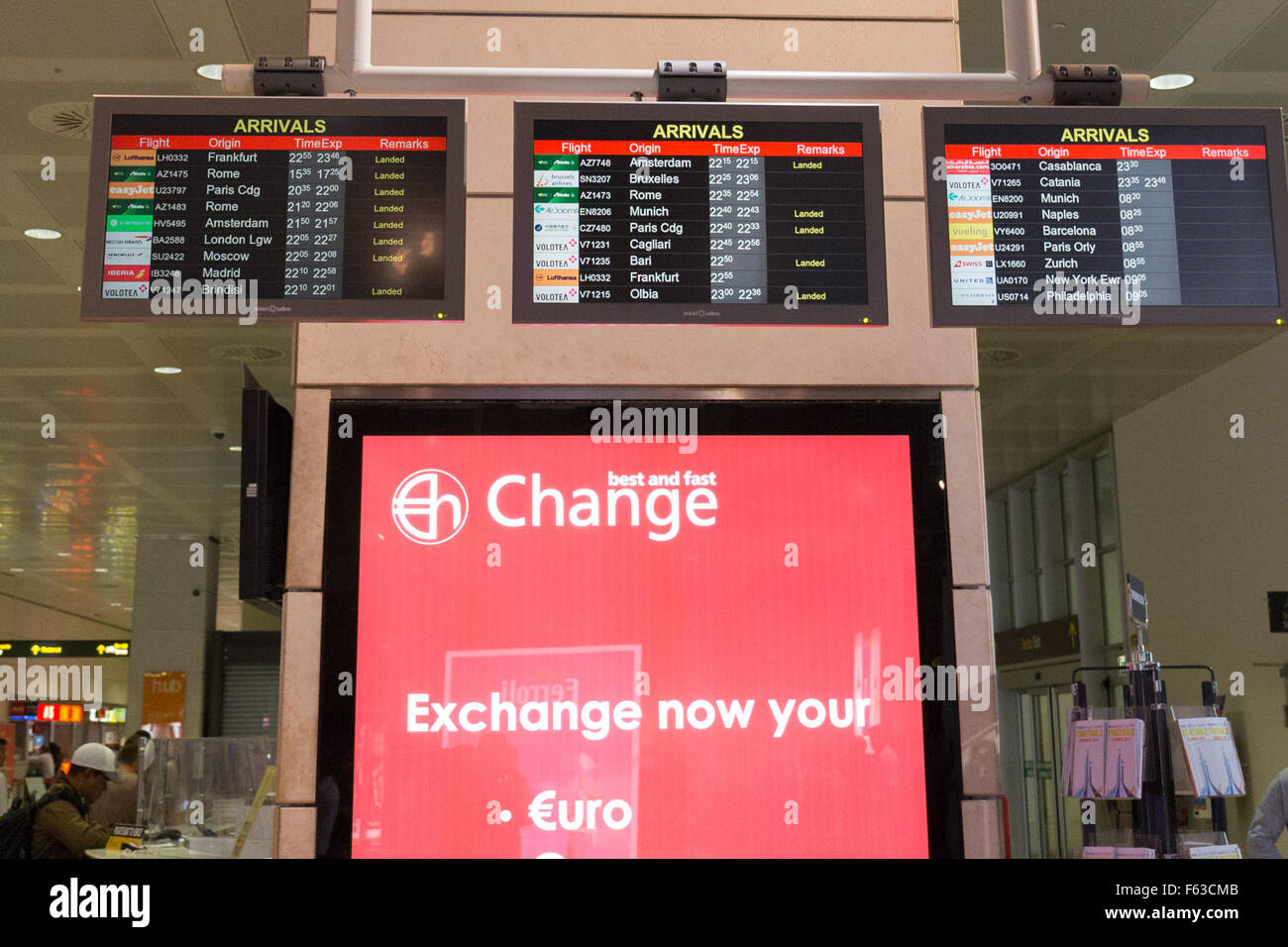 Arrival boards at Venice Marco Polo airport, Venice Italy Stock Photo -  Alamy