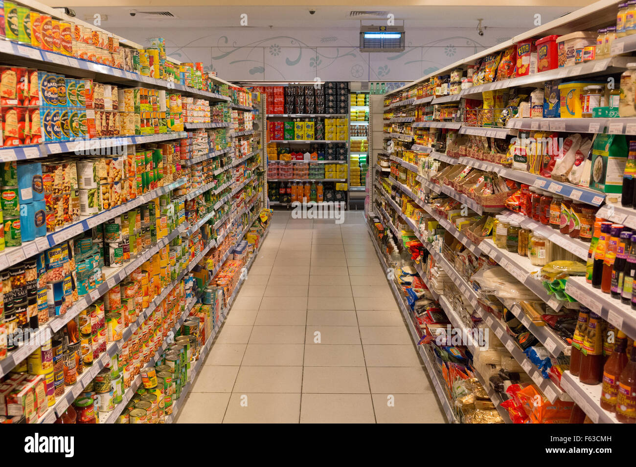 Supermarket aisles at Choithram, the Greens Dubai UAE Stock Photo