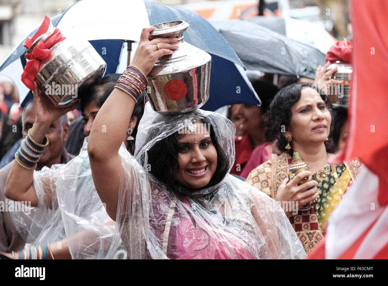 Hindu celebration on a rainy day in Preston Stock Photo