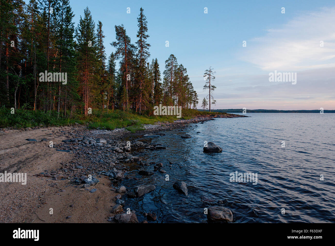 Beach at Lentua lake, Kuhmo, Finland. Stock Photo