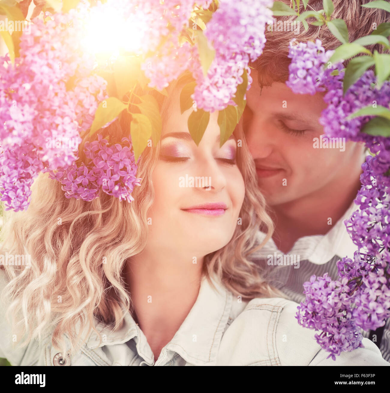 Two lovers in summer garden Stock Photo Alamy