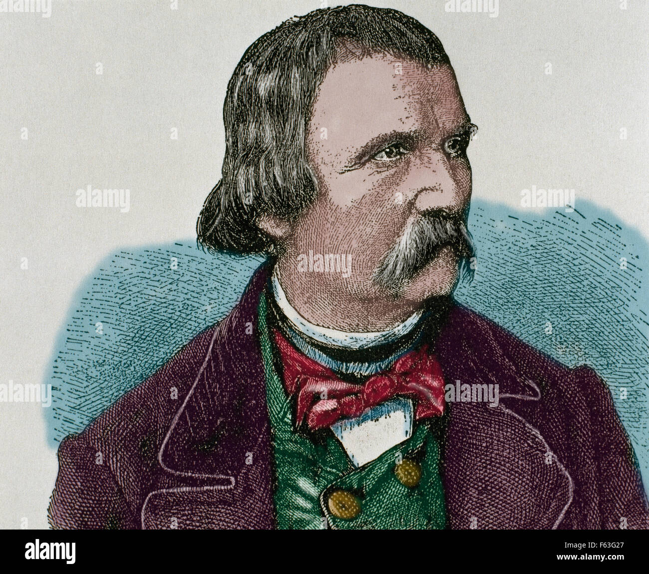 Wilhelm von Kaulbach (1805-1874). German painter. Portrait. Engraving¡, 19th century. Colored. Stock Photo