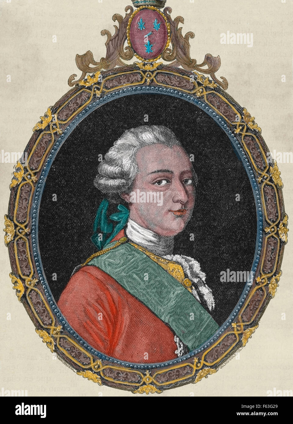 Louis Joseph of Conde (1736-1818). Prince of Conde from 1740-1818. House of Bourbon. Portrait. Engraving, 19th century. Colored. Stock Photo