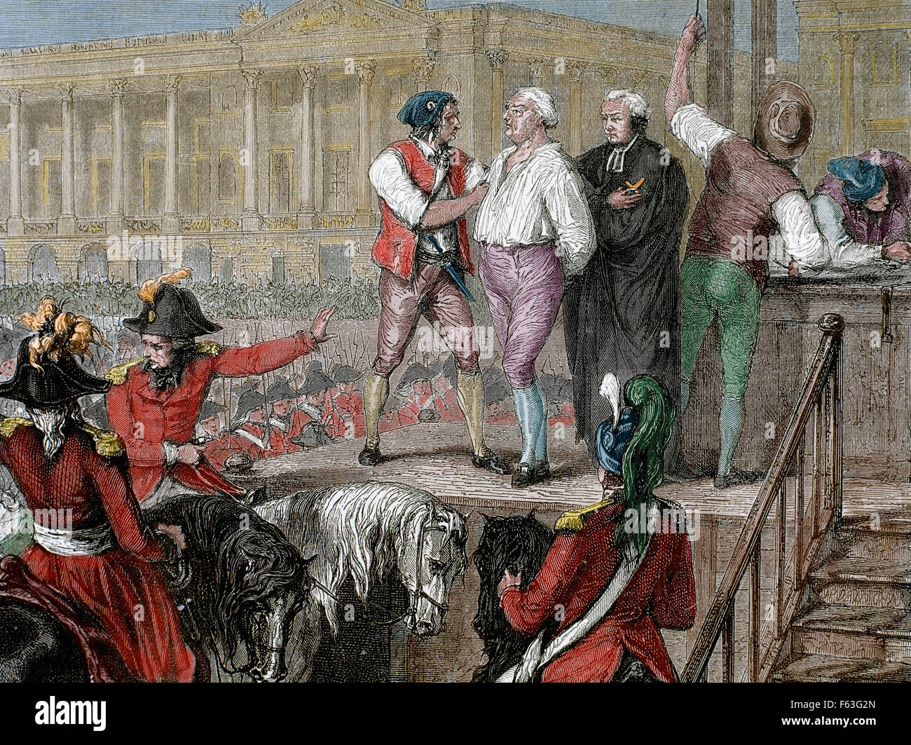 French Revolution. Execution of King Louis XVI (1754-1793) on January 21, 1793. Paris. Colored engraving. Stock Photo