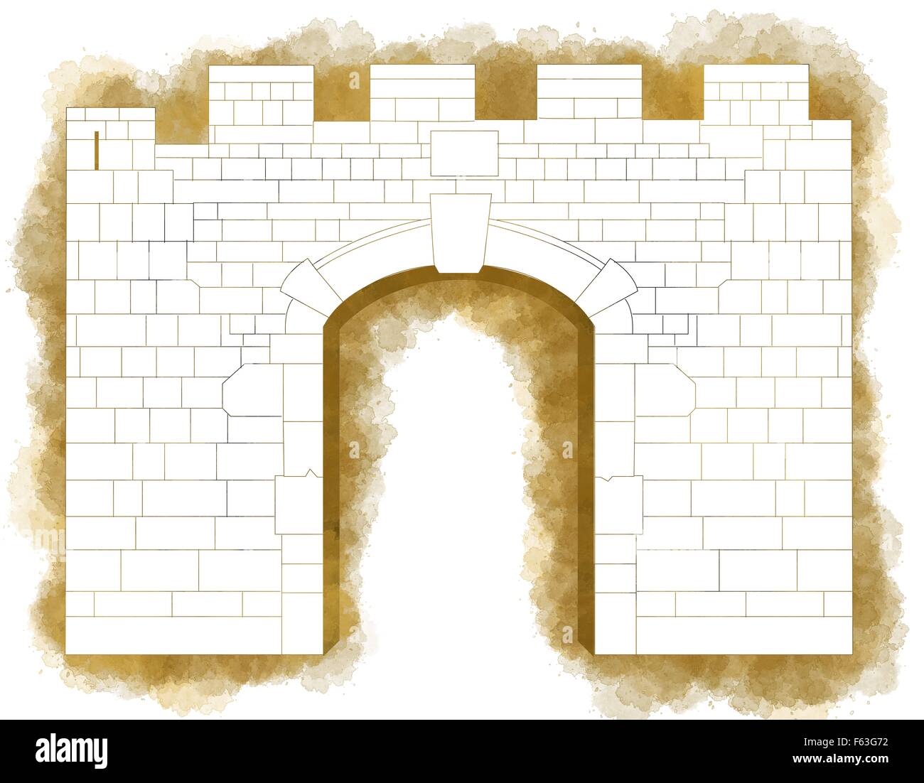 Illustration of New Gate, one of eight gates in the walls of the Old City of Jerusalem, Israel Stock Photo