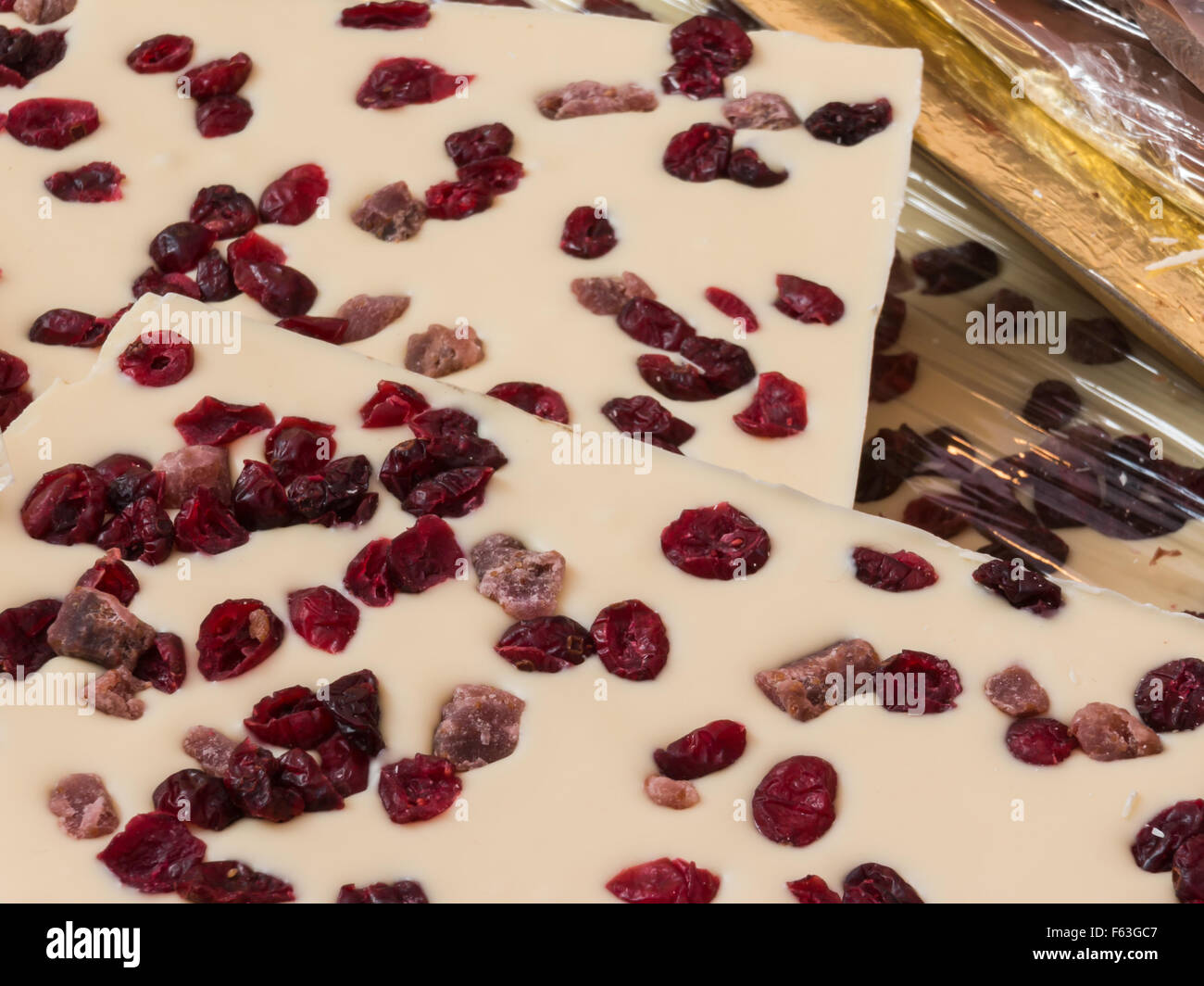 white chocolate block with mixed berries Stock Photo