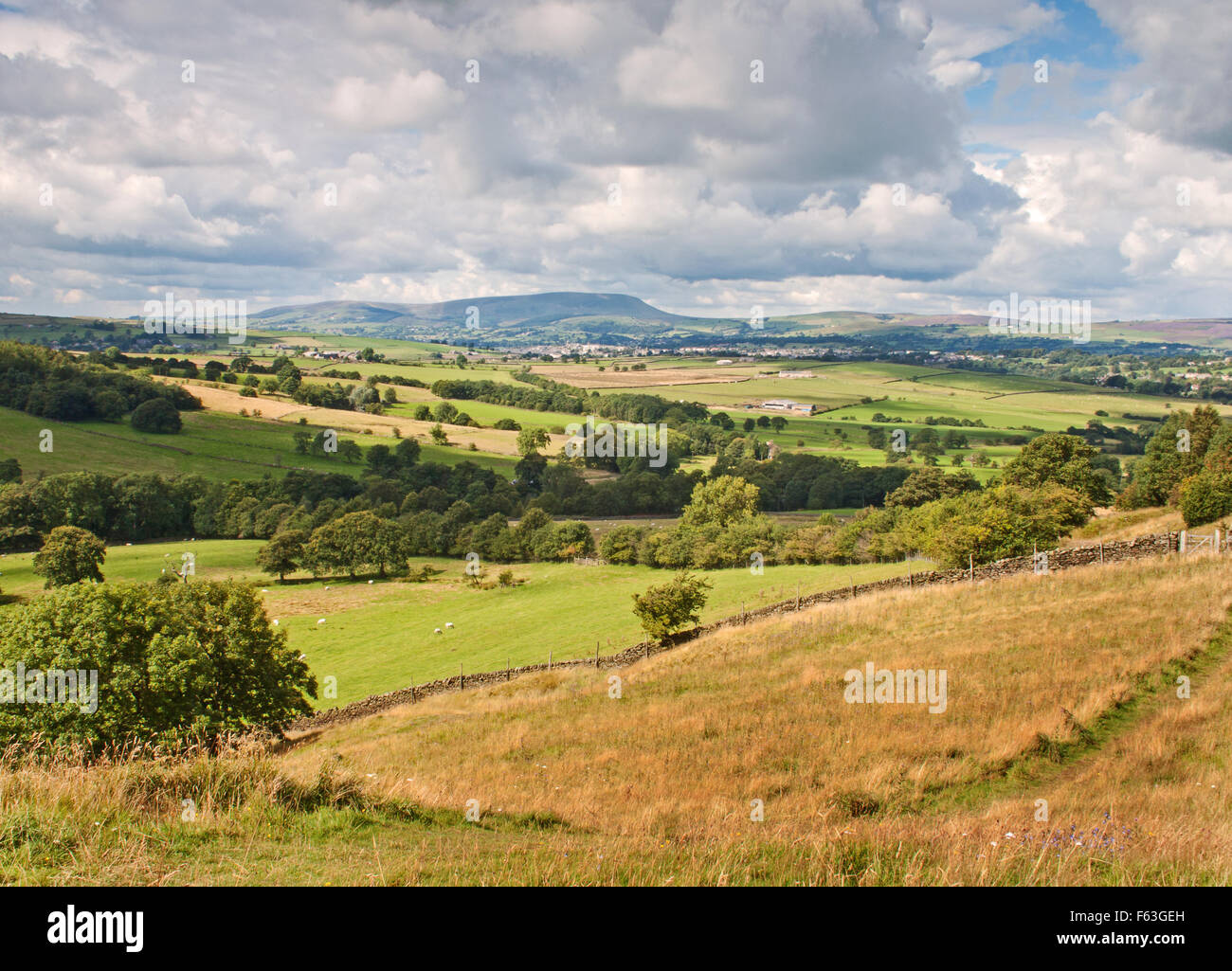 Pendle Hill from Wycoller shows the beauty of the Lancashire landscape Stock Photo