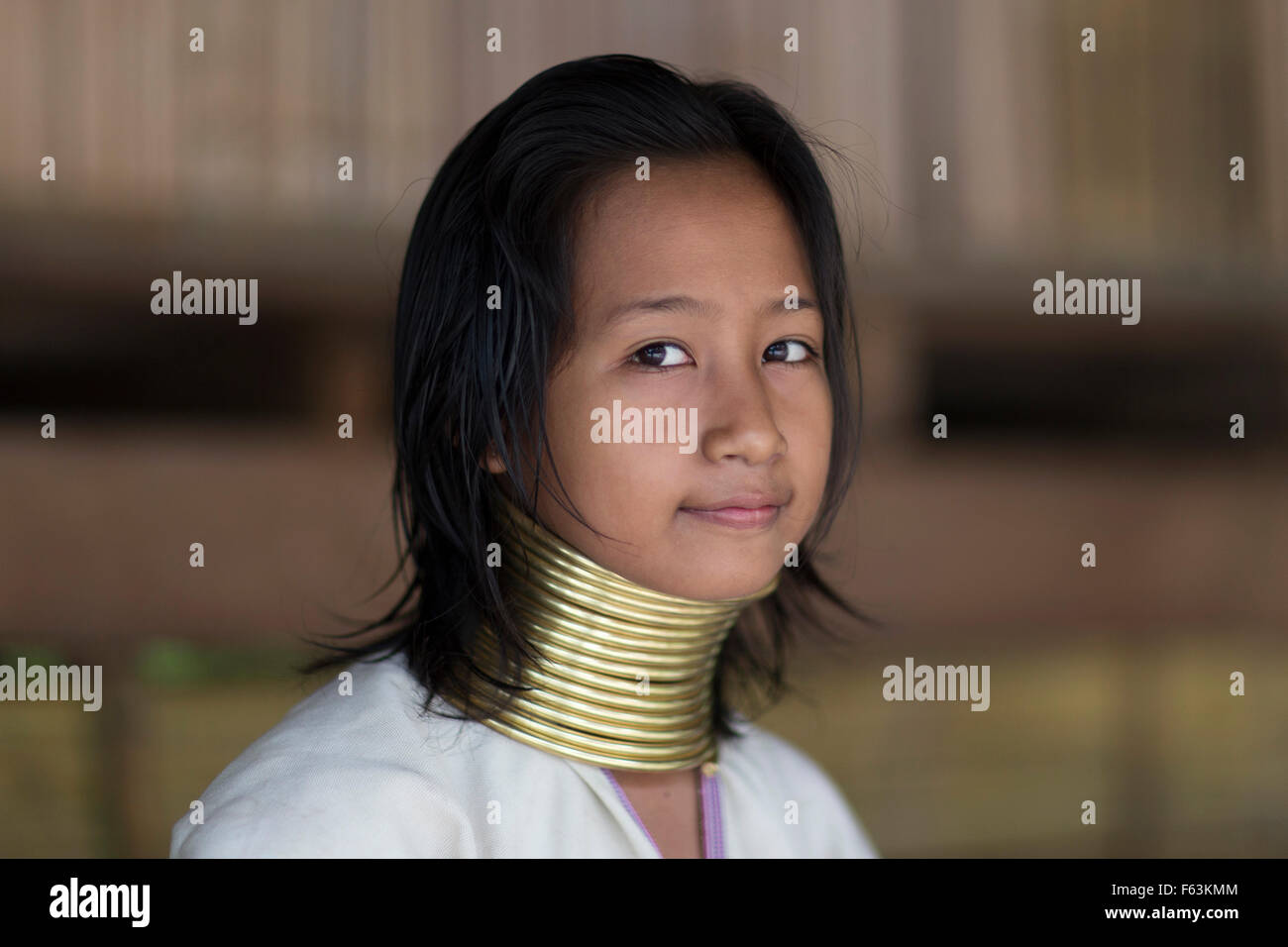 A girl from the Kayan ('long neck') hill tribe in northern Thailand Stock Photo