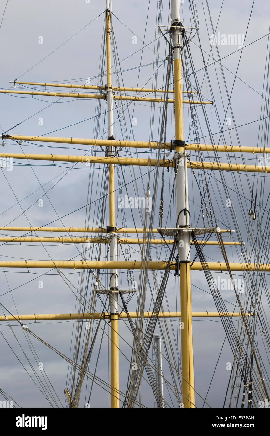 The masts of the tall ship (The Glenlee) at the Riverside Transport Museum, Glasgow, Scotland. Stock Photo