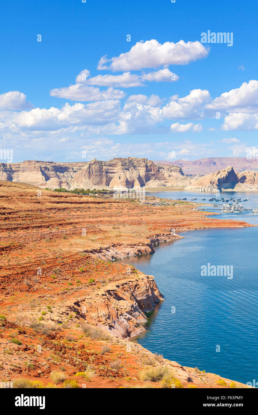 Powell Lake and marina in Glen Canyon National Recreation Area, USA. Stock Photo